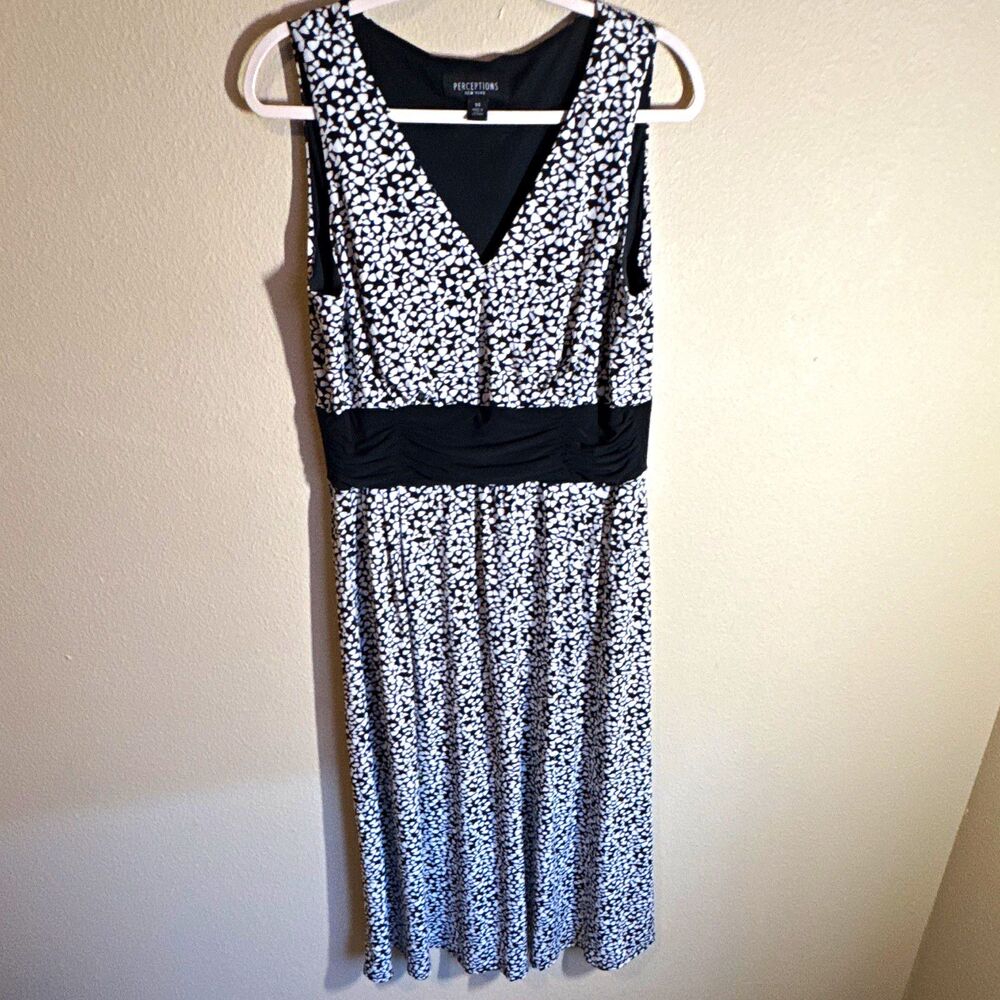 Perceptions New York Sleeveless V-Neck Abstract Dress Black/White 14